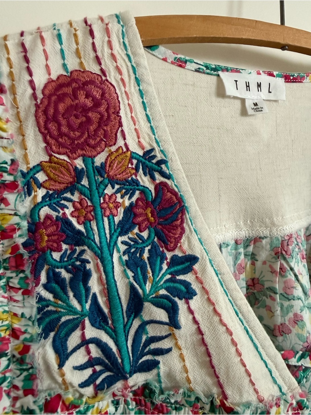 THML floral embroidered flutter sleeve top